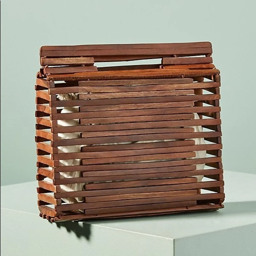Anthropologie Daniela Wood Paneled Tote Bag